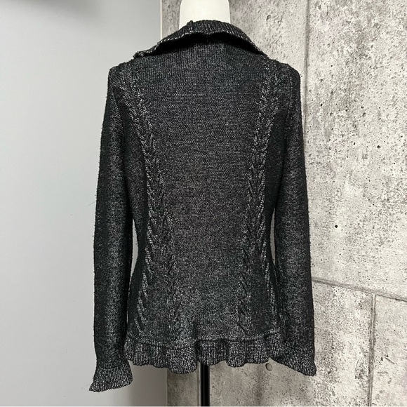 𝅺escada Wool Blend Cable Knit Ruffle Sweater Cardigan - Picture 4 of 13